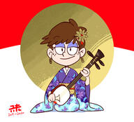 2020 artist:brushfiredefeat character:luna_loud instrument japan kimono looking_at_viewer on_knees shamisen smiling solo westaboo_art // 965x875 // 418KB