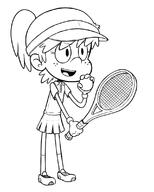 2017 alternate_outfit artist:redkaze character:lynn_loud character:skippy hat holding_object open_mouth smiling solo sportswear tennis tennis_ball tennis_racket // 900x1125 // 196KB