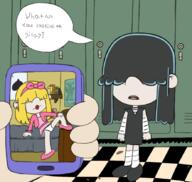 bed character:lucy_loud dialogue holding_object phone pigslut pov sitting tagme talking_to_viewer // 882x834 // 413.5KB