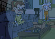 artist:jake-zubrod character:lincoln_loud character:luan_loud couch crying looking_at_another on_knees pajamas // 1280x906 // 129.0KB