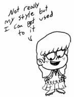 2016 alternate_hairstyle alternate_outfit character:lynn_loud dialogue dress hair_down looking_down smiling solo text // 276x362 // 18KB