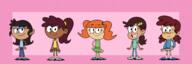 2023 aged_up artist:alejindio background_character character:chinah character:claudette character:diana_sherwood character:jackie character:roxanne group lineup looking_at_viewer smiling // 4952x1660 // 2.5MB