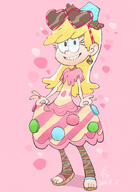 2023 alternate_outfit artist:brushfiredefeat birthday character:leni_loud cupcake looking_at_viewer sandals skirt_lift smiling solo westaboo_art // 738x1010 // 676.1KB