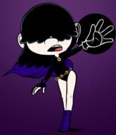 2017 artist_request character:lucy_loud character:raven cosplay dc_comics magic on_toes open_mouth parody raised_arm solo teen_titans // 1062x1235 // 377KB