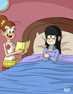 2020 arms_crossed artist:julex93 bed blanket blushing book chair character:luan_loud character:maggie holding_object looking_down luaggie lying open_mouth pillow reading sick sitting smiling window yuri // 1800x2300 // 539.6KB