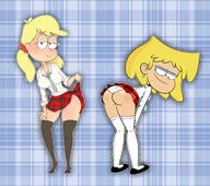 2017 artist:pyg artist:scobionicle99 ass bending_over character:leni_loud character:lori_loud collaboration frowning half-closed_eyes hand_on_thigh hands_on_knees looking_at_viewer looking_back multiple_artists panties school_uniform schoolgirl_uniform skirt_lift smiling underwear // 2600x2300 // 1.0MB