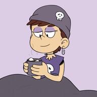 2016 artist:dipper beanie beverage character:luna_loud half-closed_eyes hat holding_beverage holding_object looking_down marshmallow mug sitting smiling solo // 520x520 // 77KB