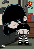 2023 artist:the_minus ass bed bending_over character:lucy_loud hands_on_thighs looking_at_viewer panties pillow presenting presenting_panties smiling solo thigh_highs underwear // 989x1400 // 216KB
