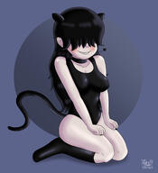 2022 aged_up alternate_outfit animal_costume animal_ears animal_tail artist:julex93 blushing character:lucy_loud cleavage costume fangs hands_on_thighs heart on_knees panther_ears panther_tail smiling solo // 2000x2200 // 1.0MB