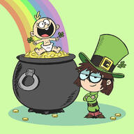 2017 arms_crossed character:lily_loud character:lisa_loud four_leaf_clover holiday looking_at_viewer official_art rainbow smiling st_patrick's_day // 1080x1080 // 210.9KB