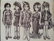 2016 artist:pikapika212 background_character black_and_white character:cookie_qt character:cristina character:haiku character:ronnie_anne_santiago character:tabby group hand_on_hip lineup looking_at_viewer sketch // 3264x2448 // 2.5MB