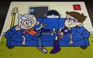 artist:jake-zubrod character:lincoln_loud character:lucy_loud character:luna_loud couch half-closed_eyes looking_at_viewer lying // 960x598 // 70.1KB