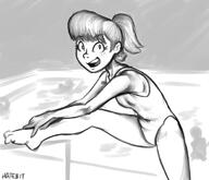 2016 artist:hatebit ballet character:lynn_loud leotard looking_at_viewer open_mouth raised_leg smiling solo stretching // 700x600 // 145KB