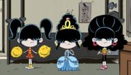 2017 alternate_hairstyle alternate_outfit bed blanket character:lucy_loud cheerleader cheerleader_outfit cosplay crown dress earrings edit feet heels lineup married_with_children parody pigtails pom_poms screenshot:back_in_black solo text // 1000x573 // 869KB