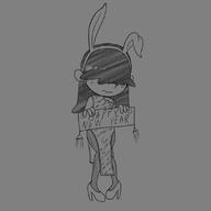 2023 alternate_outfit artist:sl0th blushing bunny_ears character:lucy_loud chinese_dress dress high_heels holding_object new_year sign sketch solo text // 1100x1100 // 222KB