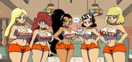 background_character big_breasts birthday cake character:becca_chang character:carlota_casagrande character:rita_loud character:thicc_qt freckled_breasts hooters shorts smiling tagme thick_thighs wide_hips // 4096x1937 // 798KB