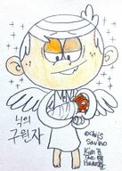 2017 angel artist:komi114 carrying character:lincoln_loud feet half-closed_eyes logo looking_down smiling solo stars text wings // 698x977 // 201KB