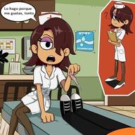 2021 alternate_outfit artist:extricorez character:lincoln_loud character:taylor dialogue nurse pov spanish taylorcoln // 564x564 // 94.5KB