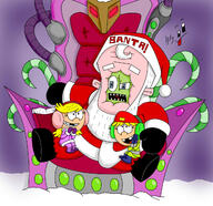 2016 alternate_outfit artist:takeshi1000 character:lana_loud character:lola_loud character:zim christmas crossover earmuffs gloves hands_clasped looking_up santa_outfit sitting smiling winter_clothes // 1280x1243 // 397KB