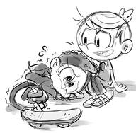 artist:simmy cat_ears character:lincoln_loud character:ronnie_anne_santiago petting skateboard tail tears westaboo_art // 2609x2555 // 1.2MB