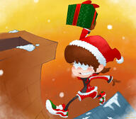 2020 alternate_outfit artist:brushfiredefeat breath character:lynn_loud chimney christmas present roof santa_hat smiling snow solo westaboo_art // 1000x875 // 741KB