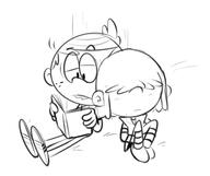 2016 artist:dipper blushing character:lincoln_loud character:lucy_loud leaning looking_down lucycoln reading sitting sketch // 520x435 // 82.1KB