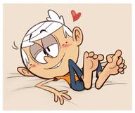 2018 artist:dipper barefoot blushing character:lincoln_loud feet heart looking_at_viewer lying on_back smiling solo // 476x398 // 126.5KB