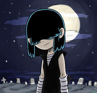 2020 artist:greenskull34 character:lucy_loud graveyard looking_at_viewer moon outside solo // 2056x1968 // 2.1MB