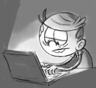 2017 artist:duskull bags_under_eyes character:lincoln_loud half-closed_eyes laptop looking_down sketch solo table // 403x367 // 57KB