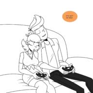 aged_up artist:chillguydraws character:lily_loud character:lincoln_loud dialogue game_controller holding_object lilycoln sitting sleeping sofa // 1500x1500 // 395.3KB