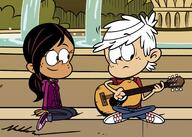 2021 aged_up artist:kyloroud95 character:lincoln_loud character:ronnie_anne_santiago freckles guitar holding_object instrument legs_crossed looking_at_another ronniecoln smiling // 2048x1463 // 298.1KB