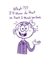 2016 alternate_outfit character:lincoln_loud comic dialogue ronniecoln solo suit text // 353x395 // 59KB
