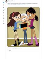 arm_around_shoulder artist:silverbreaker395 blushing character:lincoln_loud character:ronnie_anne_santiago character:sid_chang nintendo_switch social_media text // 790x1011 // 74.5KB