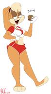 2016 alternate_outfit artist:regacen character:lola_bunny character:lynn_loud cosplay dialogue eating food holding_food looney_tunes sandwich solo text // 1963x3595 // 564KB