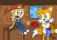 2018 artist:jake-zubrod character:lana_loud character:tails_the_fox crossover looking_at_another sitting smiling sonic_the_hedgehog // 1024x725 // 190KB