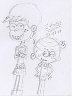 2017 arms_crossed artist:julex93 character:lincoln_loud character:luna_loud half-closed_eyes hands_on_hips looking_at_another looking_at_viewer sketch smiling // 427x572 // 58KB