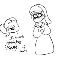 2016 alternate_outfit character:luan_loud character:maggie dialogue looking_at_viewer nun // 1000x1000 // 138KB