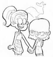 artist:smoke blushing character:luan_loud character:lucy_loud hand_holding heart luancy smiling tagme // 1398x1481 // 911.5KB