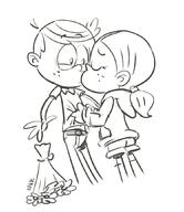 2016 artist:baryl bouquet character:lincoln_loud character:ronnie_anne_santiago eyes_closed flower flowers kiss kissing midriff ronniecoln shirt_pull sketch // 913x1057 // 222KB