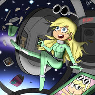 2018 alternate_outfit artist:extricorez astronaut character:leni_loud character:lincoln_loud floating looking_up magazine open_mouth phone photo smiling solo space space_suit stars // 1280x1280 // 342KB