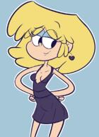 2016 alternate_outfit artist:jdkdoodles boob_window character:lori_loud cleavage dress half-closed_eyes hands_on_hips looking_to_the_side raised_eyebrow sideboob simple_background smiling solo // 800x1096 // 196.4KB