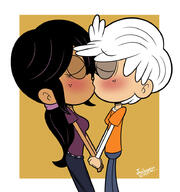2021 aged_up artist:javisuzumiya character:lincoln_loud character:ronnie_anne_santiago eyes_closed hand_holding interracial kiss ronniecoln source_request // 866x923 // 75KB