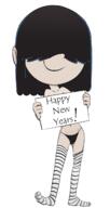 2018 artist:mannysdirt character:lucy_loud holding_object looking_at_viewer new_year panties sign simple_background smiling solo text thigh_highs // 841x1583 // 214.0KB