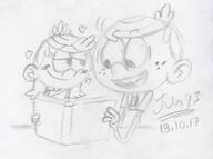 2017 artist:julex93 blushing book character:lincoln_loud character:lola_loud half-closed_eyes hearts lolacoln looking_down open_mouth reading sketch smiling table // 532x395 // 55.8KB