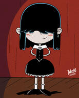 2018 alternate_outfit artist:julex93 blushing character:lucy_loud dress earrings hands_behind_back shadow smiling solo // 2000x2500 // 2.5MB