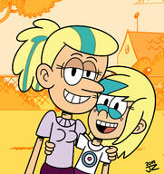 arm_around_shoulder artist:jake-zubrod background_character character:sam_sharp looking_at_viewer mrs_sharp smiling // 1280x1358 // 242.9KB