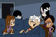 artist:takeshi1000 background_character bondage character:cookie_qt character:haiku character:lincoln_loud character:lucy_loud character:ronnie_anne_santiago couch half-closed_eyes lying on_side pajamas tied_up tongue_out // 1280x852 // 118.1KB