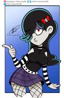 2021 aged_up artist:funnyman98 character:lucy_loud hair_apart looking_at_viewer pointing pose raised_eyebrow red_eyes solo // 1264x1920 // 549.8KB