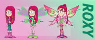 2024 artist:alejindio character:roxy commission commissioner:powerhouse823 hand_on_hip lineup looking_at_viewer midriff simple_background smiling solo style_parody wings winx_club // 1280x541 // 126KB