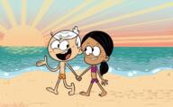 artist_request beach character:lincoln_loud character:ronnie_anne_santiago hand_holding ronniecoln swimsuit // 736x457 // 443.0KB